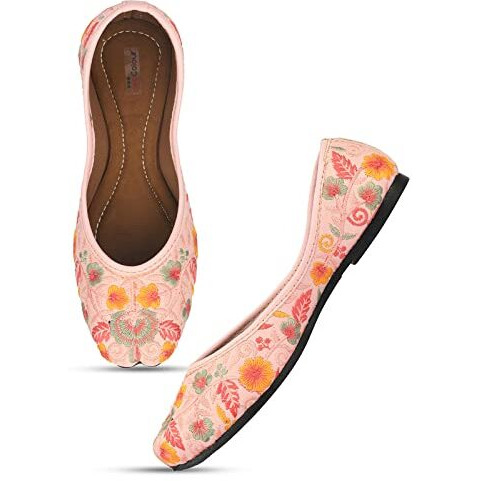 DESI COLOUR Flat Footwear/Mojari/Punjabi Jutti/Bellies for Women -Baby Pink