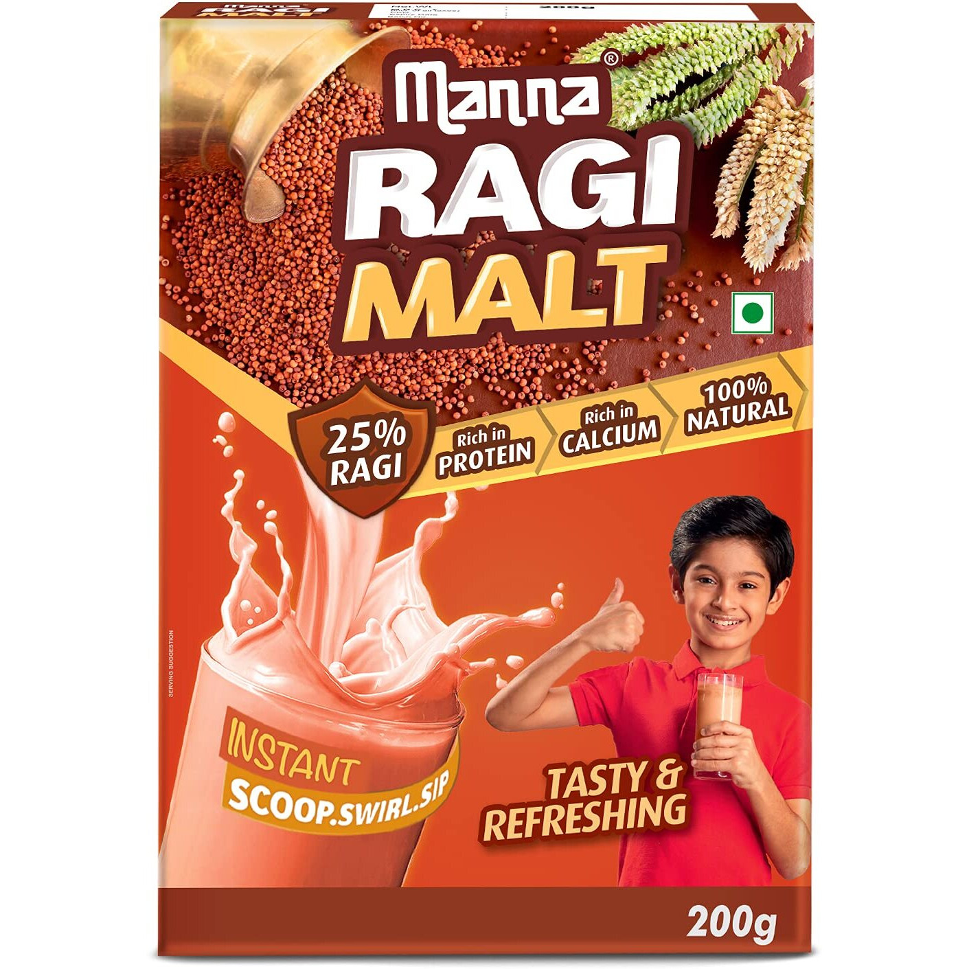 Manna Ragi Malt Drink Mix 800g | 25% Ragi (Finger Millet) | Ragi Huri Hittu Instant Health Drink for Kids,200g (Pack of 4)