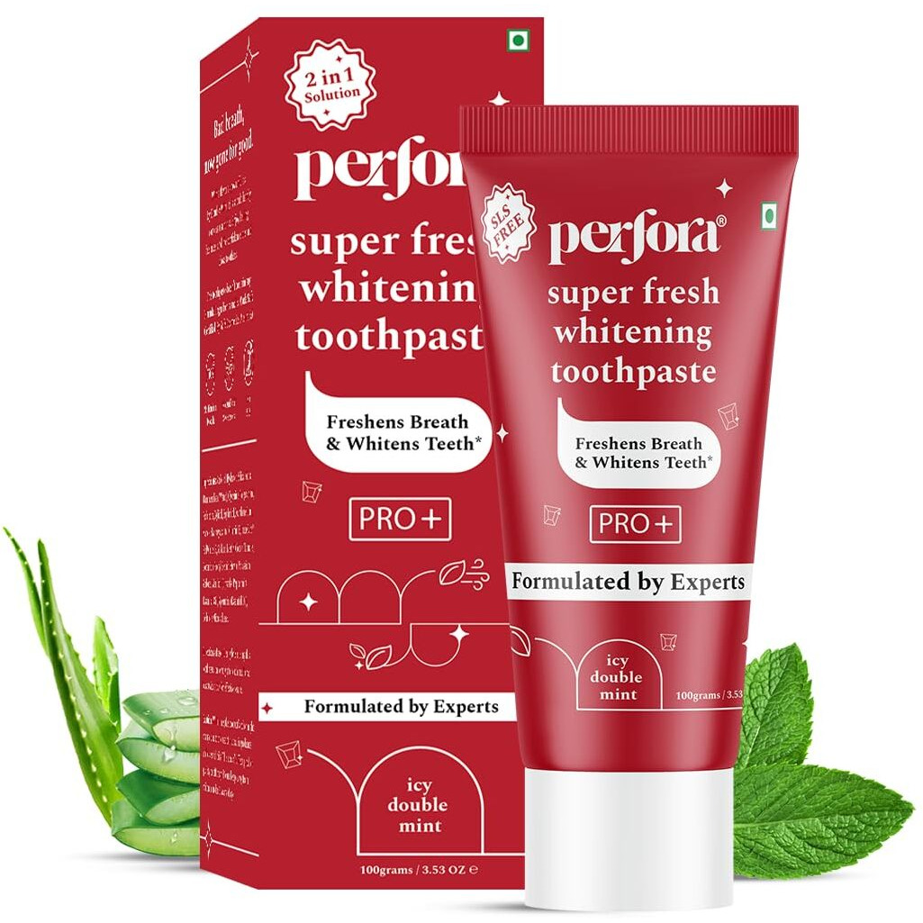 Perfora Super Fresh Toothpaste - 100 gms | Enamel Safe Teeth Whitening Toothpaste for Men & Women | Formulated With ImerCare Perl White | Helps Prevent Bad Breath | SLS Free