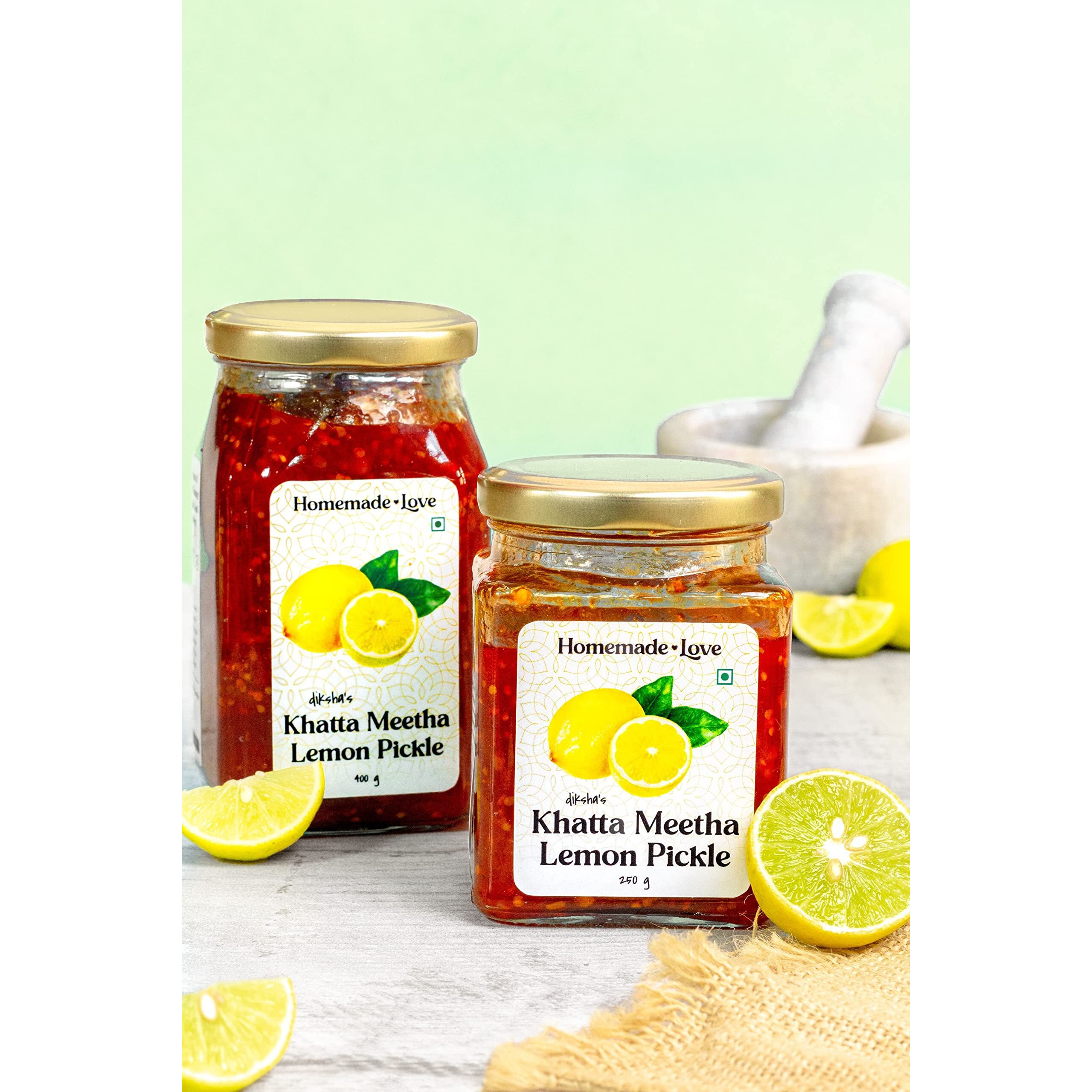 Homemade Love Lemon Pickle Made with Organic Methods | Sweet and Sour Nimbu Ka Achaar | Khatta Meetha Nimbu Achar | Sun-Dried and Naturally Preserved | Ancestral Indian Lemon Achar Recipe | Handcrafted with Care and Authentic Flavors | A Perfect Blend of Tradition and Quality | 250g