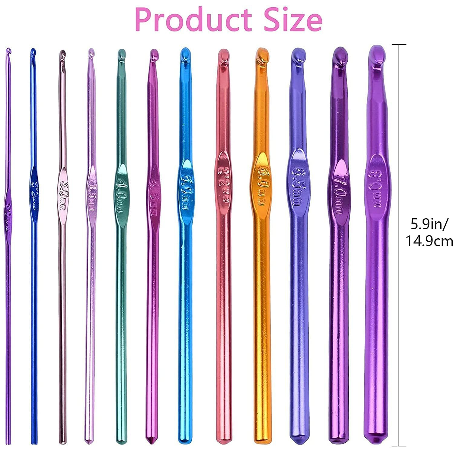 URBANMAC Aluminum Crochet Hooks Knitting Needles Set with Case (Multicolor) - 12 Pieces