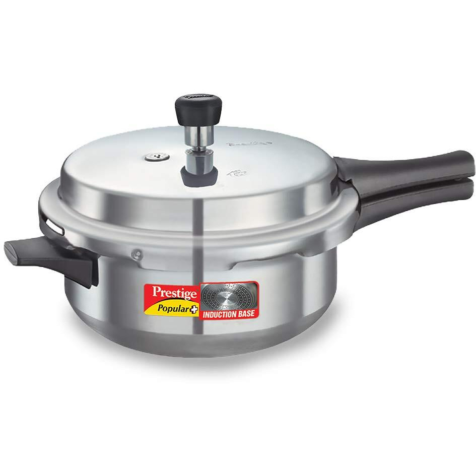 Prestige Popular Plus Induction Base Junior Deep Pan, Aluminium Outer Lid Pressure cooker, 4.1 litres, Silver