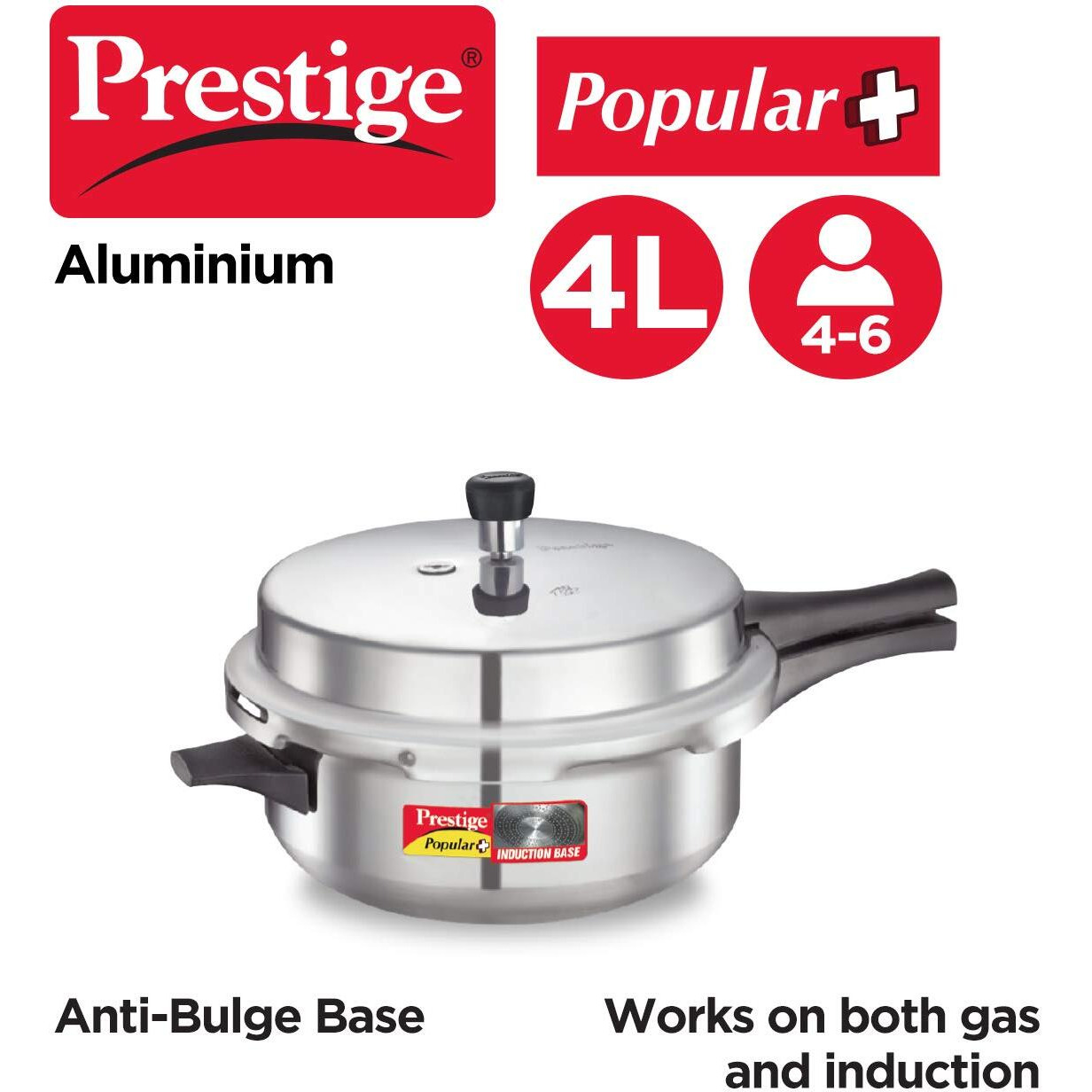 Prestige Popular Plus Induction Base Junior Deep Pan, Aluminium Outer Lid Pressure cooker, 4.1 litres, Silver