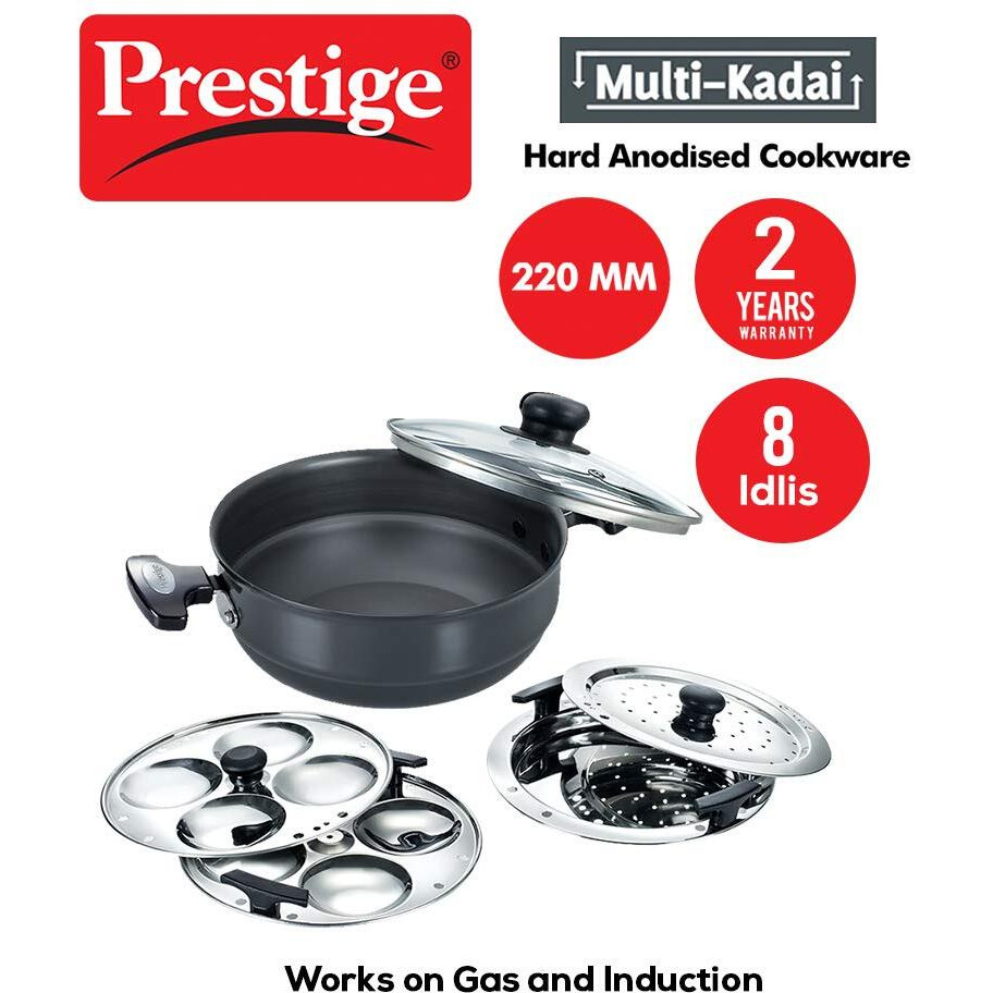 Prestige Aluminium Multi-Kadhai 22 cm, Black & Silver