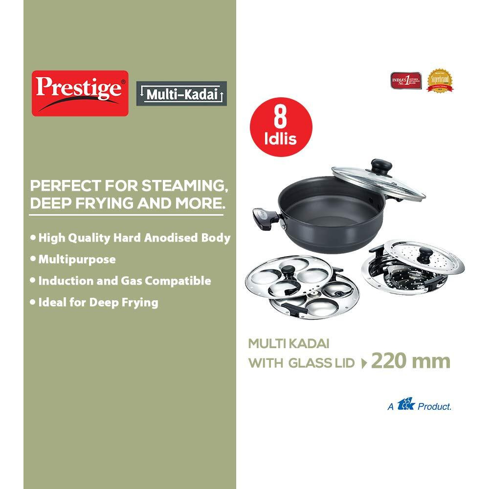 Prestige Aluminium Multi-Kadhai 22 cm, Black & Silver