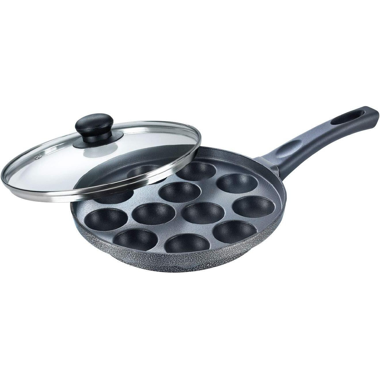 Prestige Aluminium Omega Select Plus Non Stick Paniyarakkal with Lid (24 cm, Black)- Gas Top Compatible Only, Black