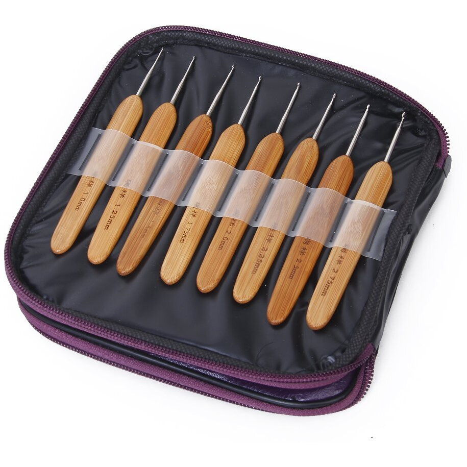 fancyku 20Pcs Bamboo Crochet Hooks Knitting Needles Set with Case