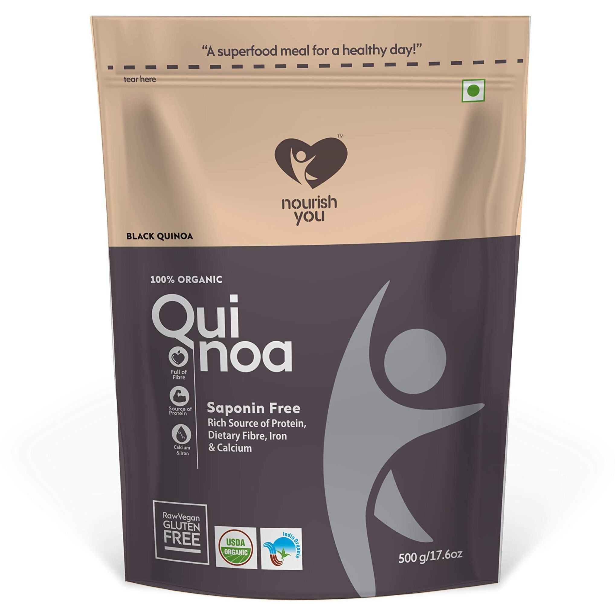 Nourish You Organic Black Quinoa 500 gm | Dietary Grains | Certified Organic & Gluten Free | Superfood | Rich in Protein and Fiber | Pack of 1