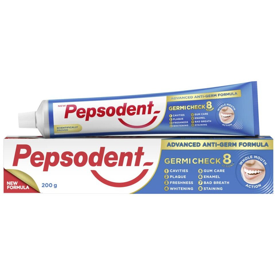 Pepsodent Germicheck 200g 8 Actions, Whole Mouth Toothpaste Fights Teeth, Gum & Tongue Germs, Prevents Cavity, Helps Teeth Whitening & Oral Hygiene