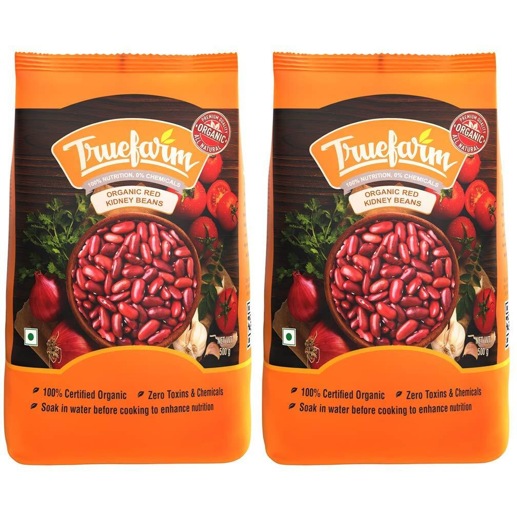 Truefarm Organic Red Rajma, Red Kidney Beans - 1Kg (Pack of 2 x 500g)