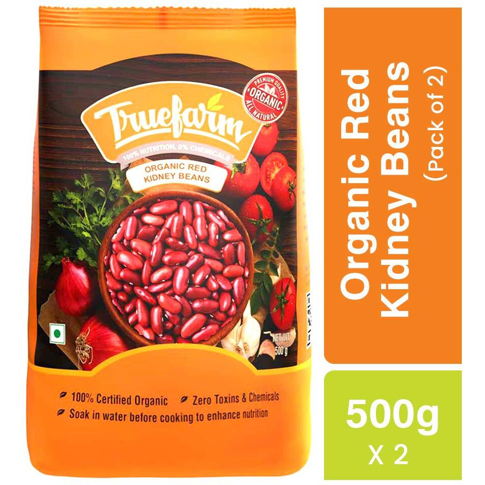 Truefarm Organic Red Rajma, Red Kidney Beans - 1Kg (Pack of 2 x 500g)