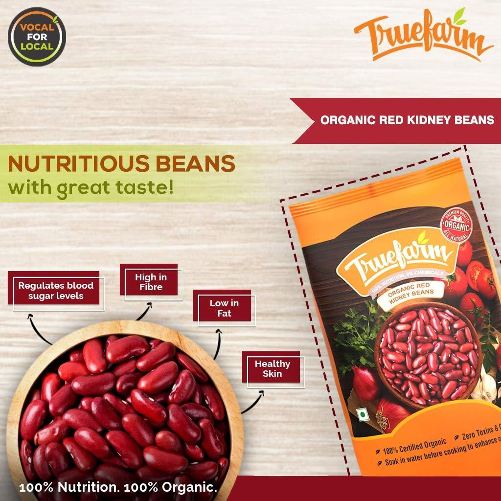 Truefarm Organic Red Rajma, Red Kidney Beans - 1Kg (Pack of 2 x 500g)