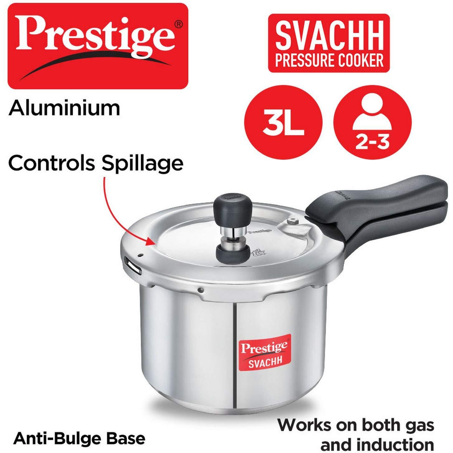 Prestige Svachh Aluminium Outer Lid Pressure Cooker 3 L (Silver), 3 Liter