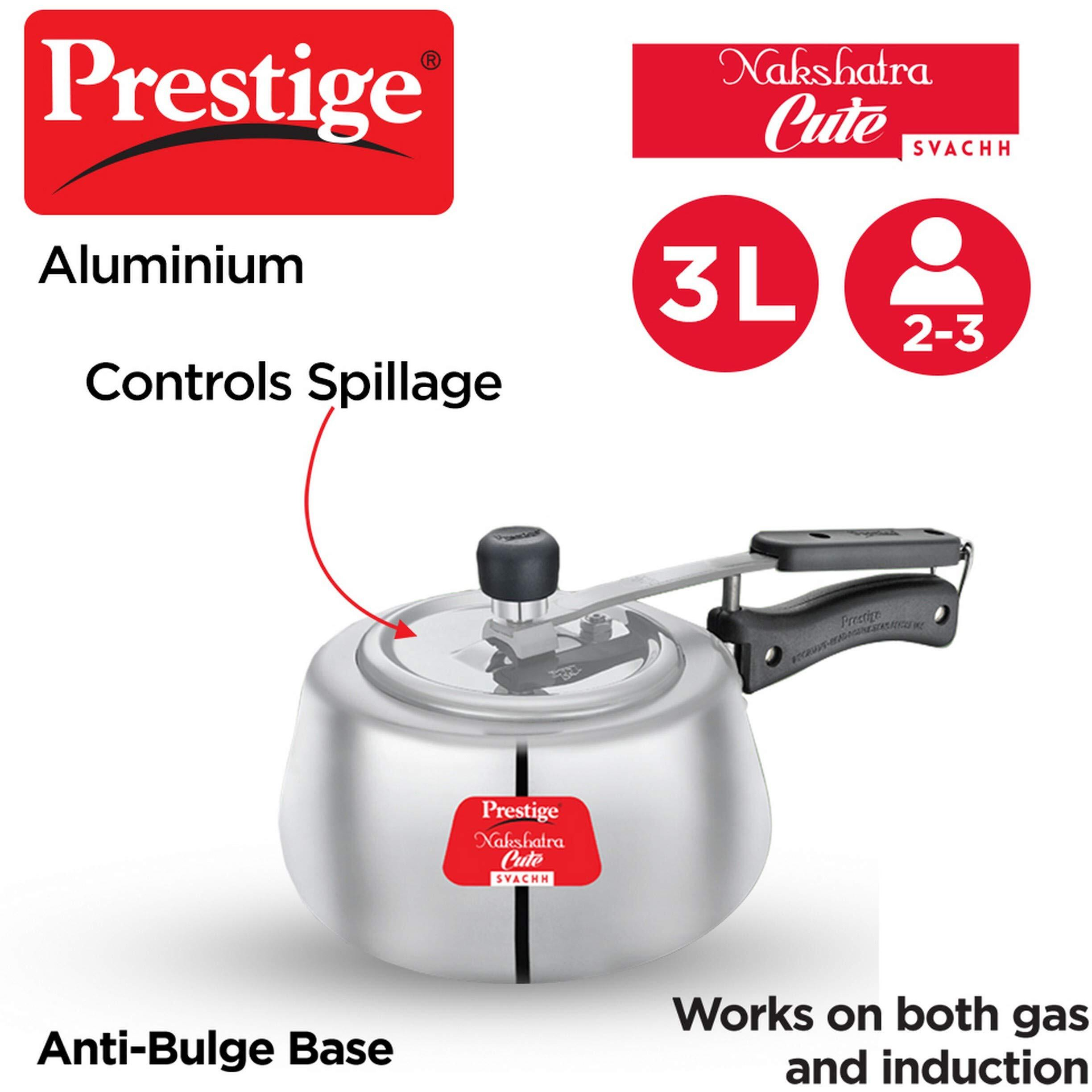 Prestige Nakshatra Cute Svachh Aluminium Inner Lid Pressure Cooker, 3.0L (Polished, Silver), 3 Liter