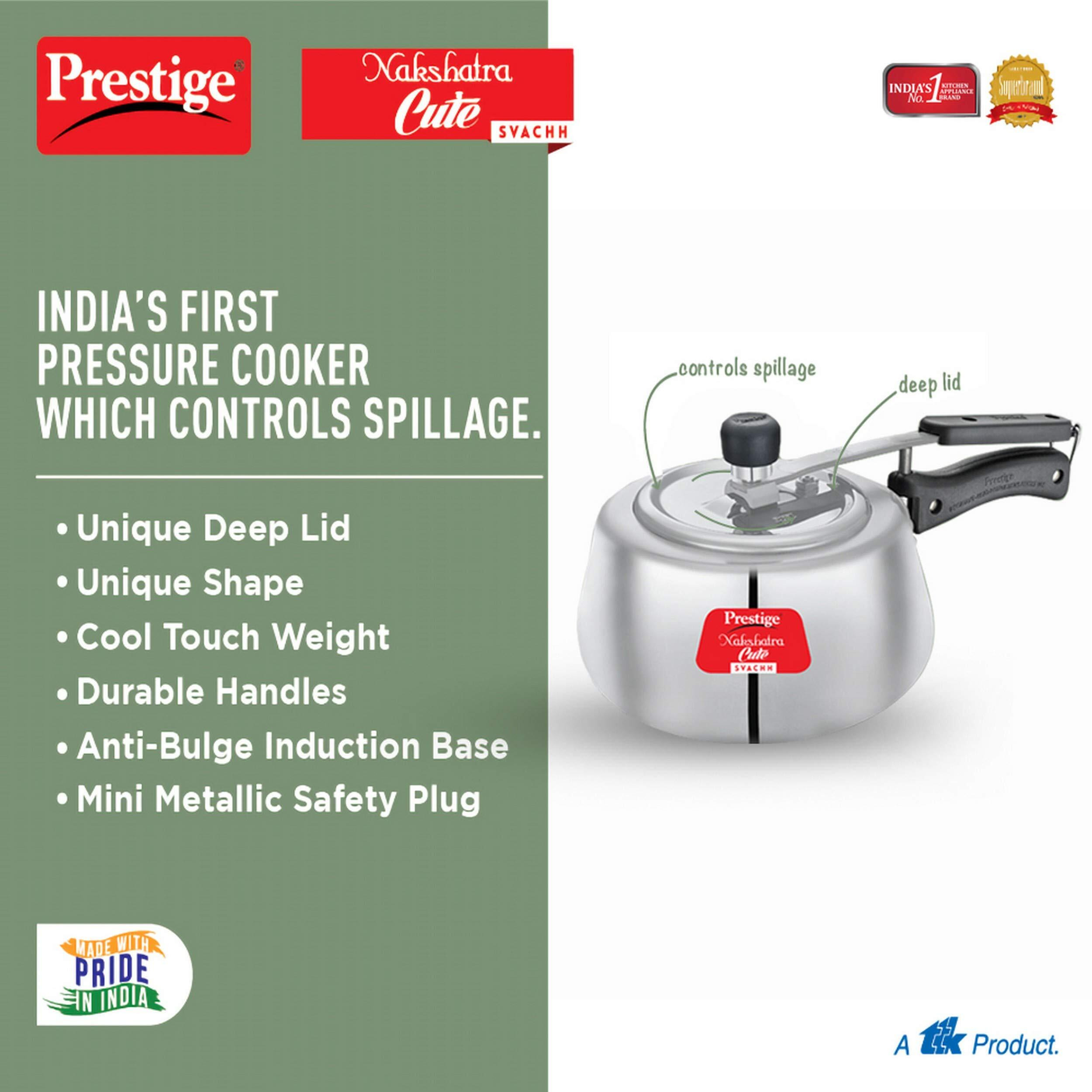 Prestige Nakshatra Cute Svachh Aluminium Inner Lid Pressure Cooker, 3.0L (Polished, Silver), 3 Liter