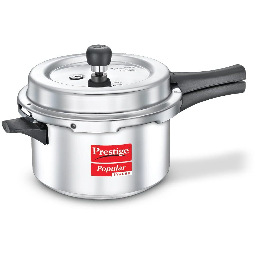 Prestige Popular Svachh Virgin Aluminium Spillage Control Outer Lid Pressure Cooker, 4 L (Silver), 4 Liter