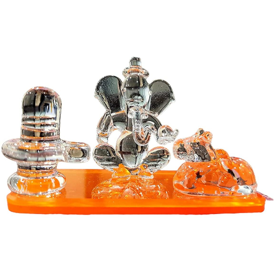 ESPLANADE Glass Ganesh Ji with Shivling and Nandi | Ganpati Murti Idol Statue Sculpture - 2.5" Inches - Ideal for Car Dashboard