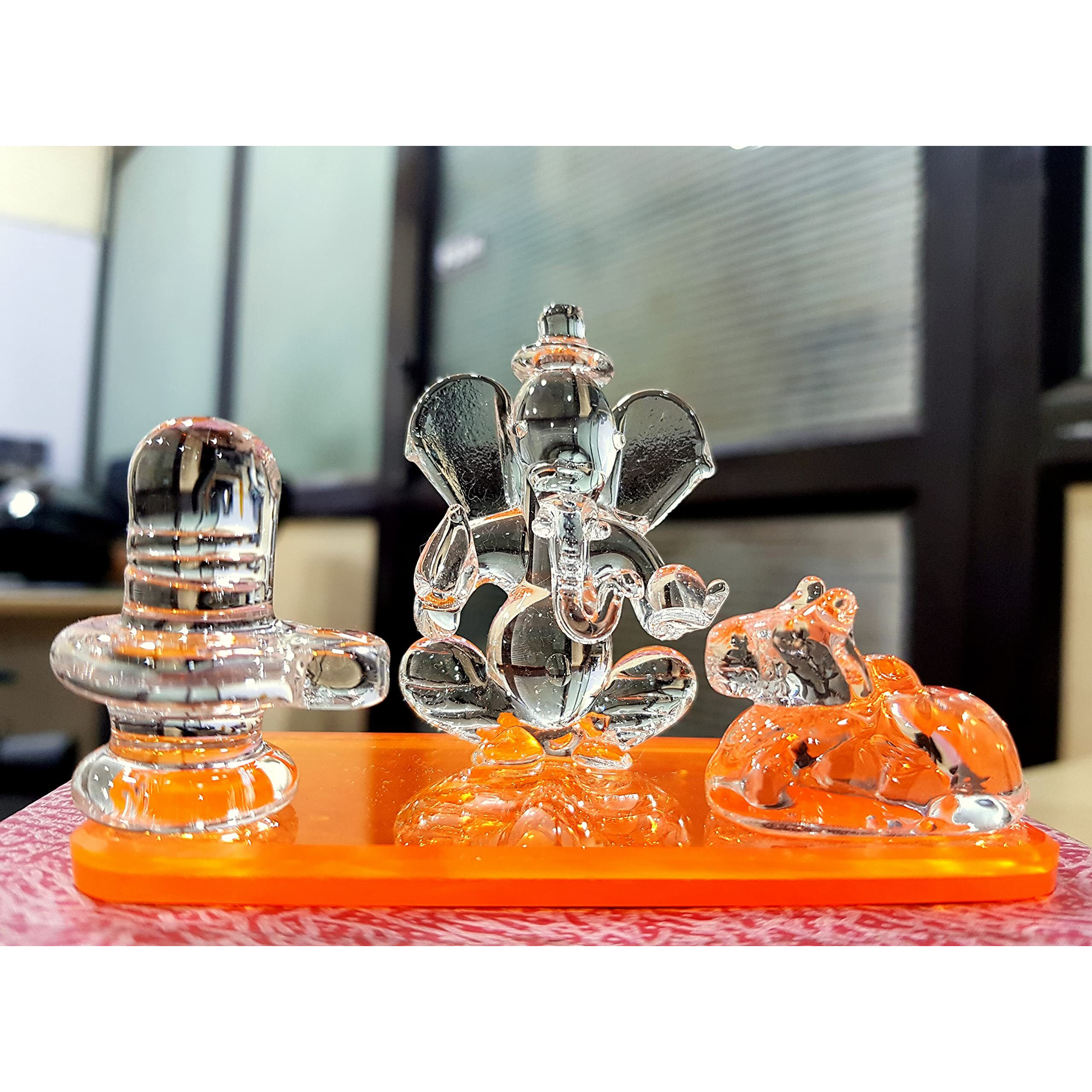 ESPLANADE Glass Ganesh Ji with Shivling and Nandi | Ganpati Murti Idol Statue Sculpture - 2.5" Inches - Ideal for Car Dashboard