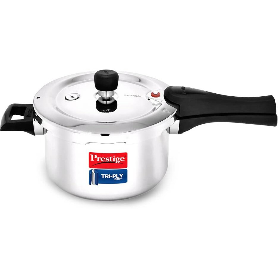 Prestige 3 Litres Svachh Triply Induction Base Outer Lid Pressure Cooker |Silver | Deep Lid Spillage Control | Even heat distribution|5 years warranty