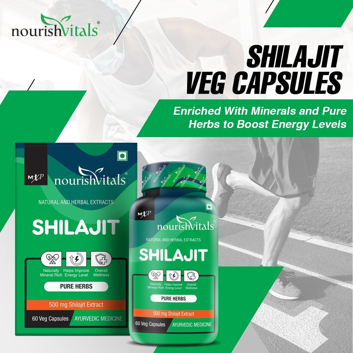 NourishVitals Premium Shilajit 50% Fulvic Acid High Strength 500 mg Extract, Naturally Mineral Rich, 60 Veg Capsules