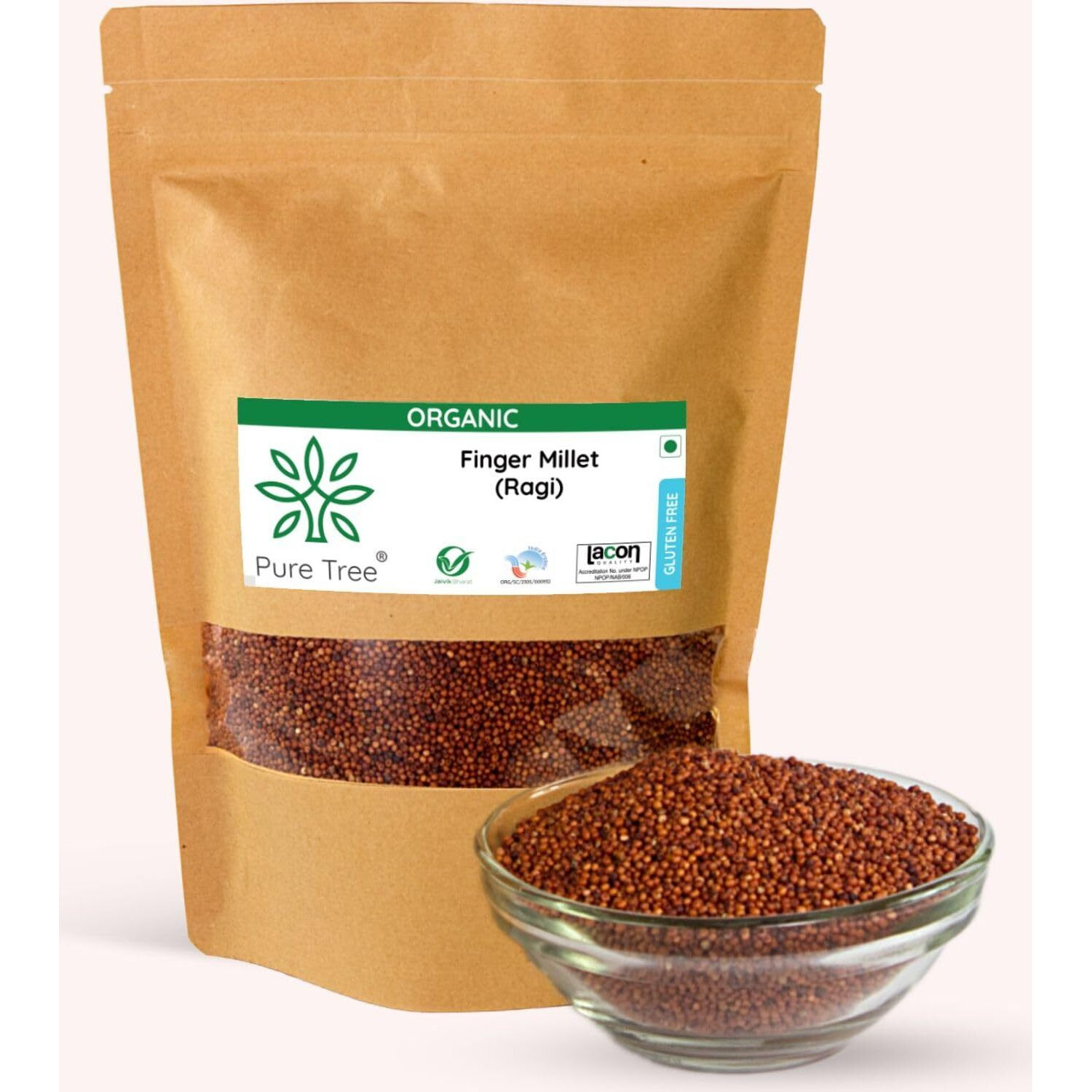 Pure Tree Certified Organic Ragi Whole | 900 g | Finger Millet | Nachni | Nagli | Ragi Millet Gluten-Free | Bavto | Red Finger Millet | Ragi Whole Grain