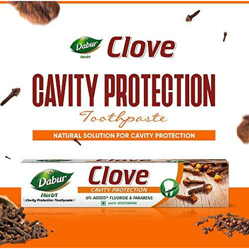 Dabur Herb'l Clove 300g (200g + 100g) - Cavity Protection Toothpaste with No added Fluoride and Parabens