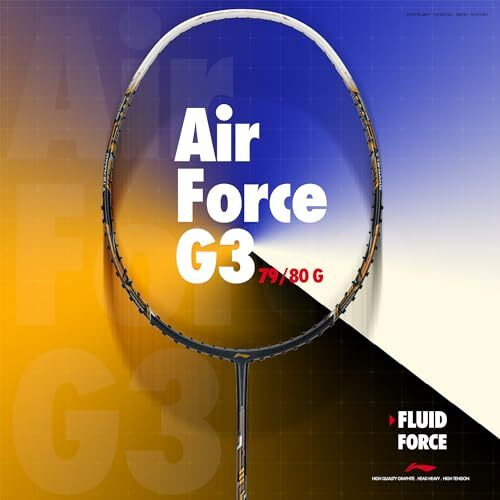 Li-ning Air-Force 77 G3 Carbon Fibre Strung Badminton Racket with Full Cover (77g, Dark Grey/White/Gold)