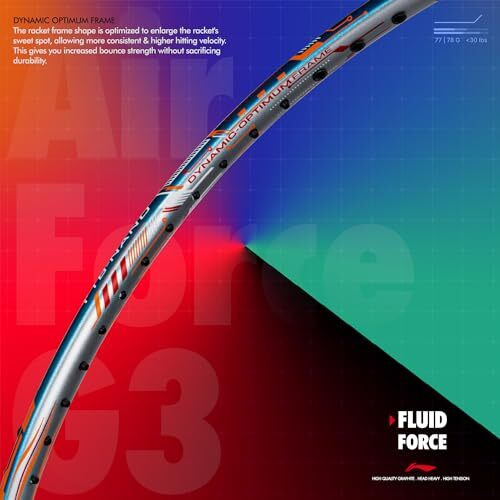 Li-ning Air-Force 78 G3 Carbon Fibre Strung Badminton Racket with Full Cover (78g, Navy/Silver/Orange)