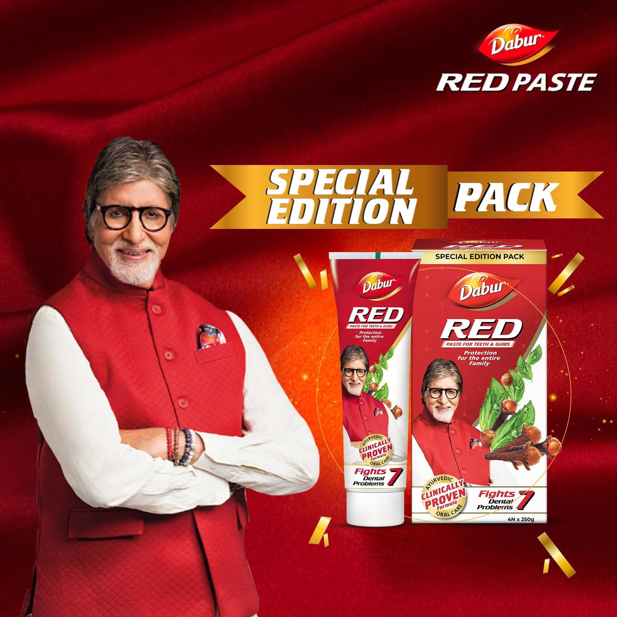 Dabur Red Toothpaste - 750g (250gx3) Special Edition Pack |Fluoride Free |Helps in Bad Breath Treatment, Cavity Protection, Plaque Removal | For Whole Mouth Health | Power of 13 Potent Ayurvedic Herbs