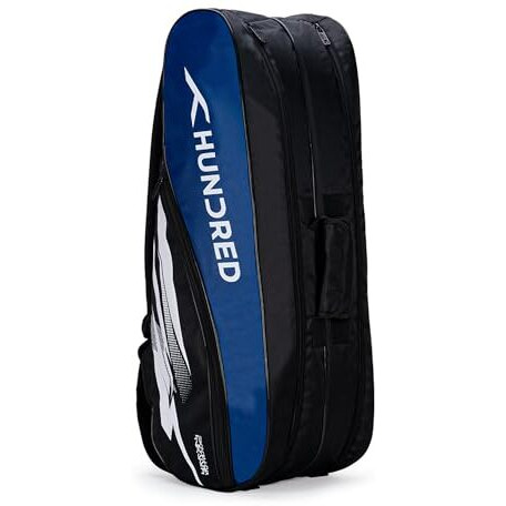 Hundred Cosmogear Badminton Kit-Bag (Black/Royal Blue)|Double Zipper|Bag with Front Zipper Pocket