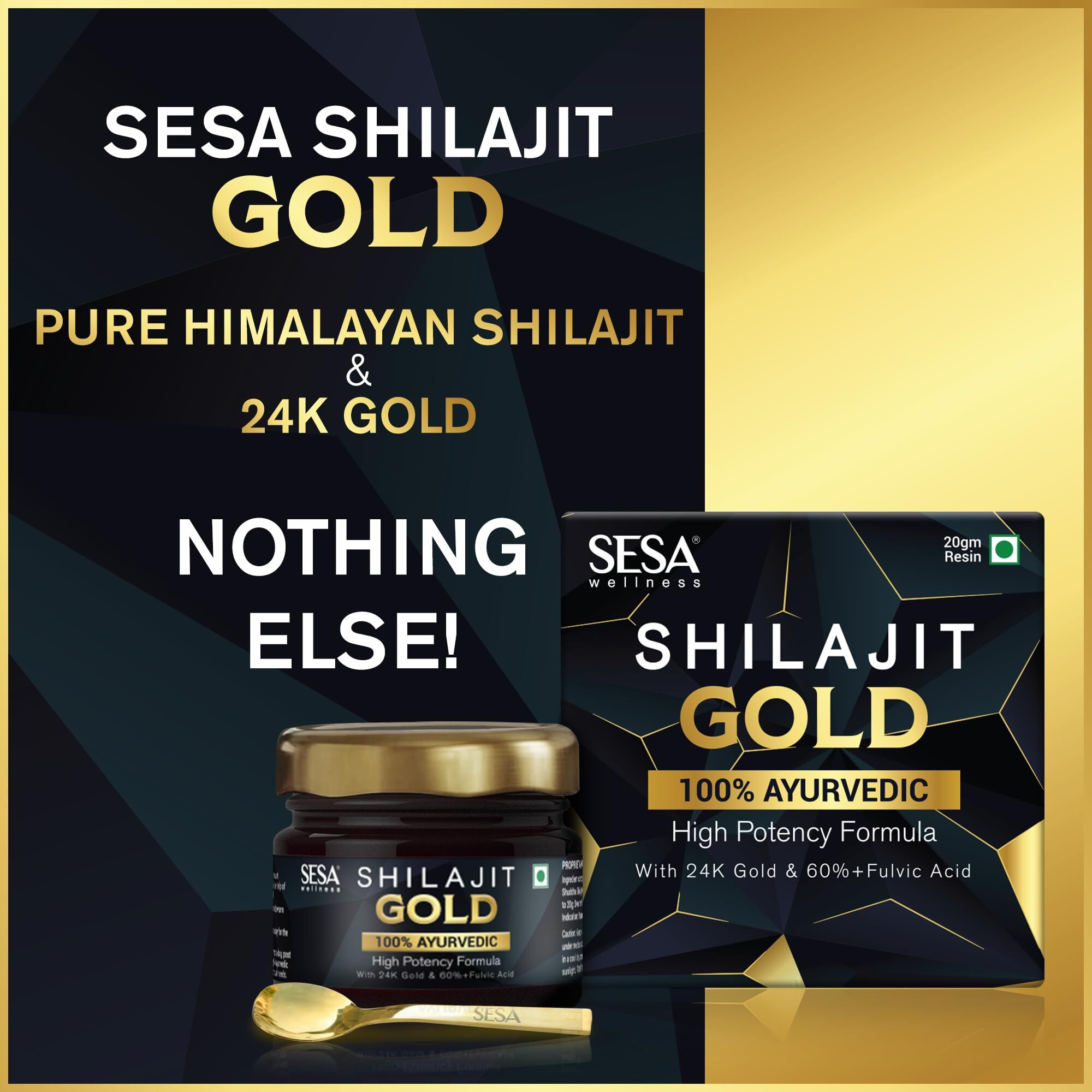 SESA Shilajit Gold Resin I With 24k Gold | 60%+ Fulvic Acid (Certificate Included) | Helps Boost Stamina, Immunity & Muscle Recovery| |100% Ayurvedic - 20 g