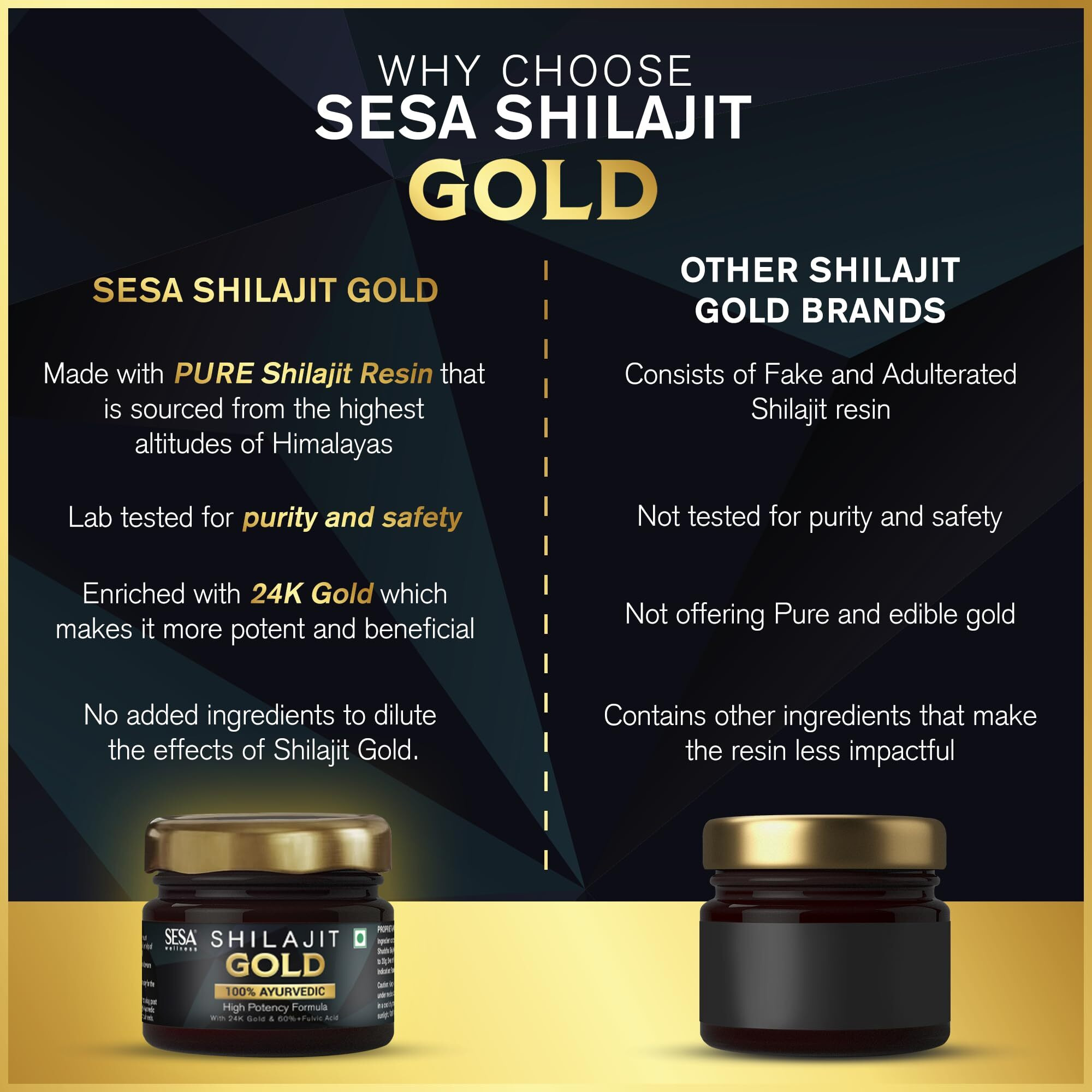 SESA Shilajit Gold Resin I With 24k Gold | 60%+ Fulvic Acid (Certificate Included) | Helps Boost Stamina, Immunity & Muscle Recovery| |100% Ayurvedic - 20 g