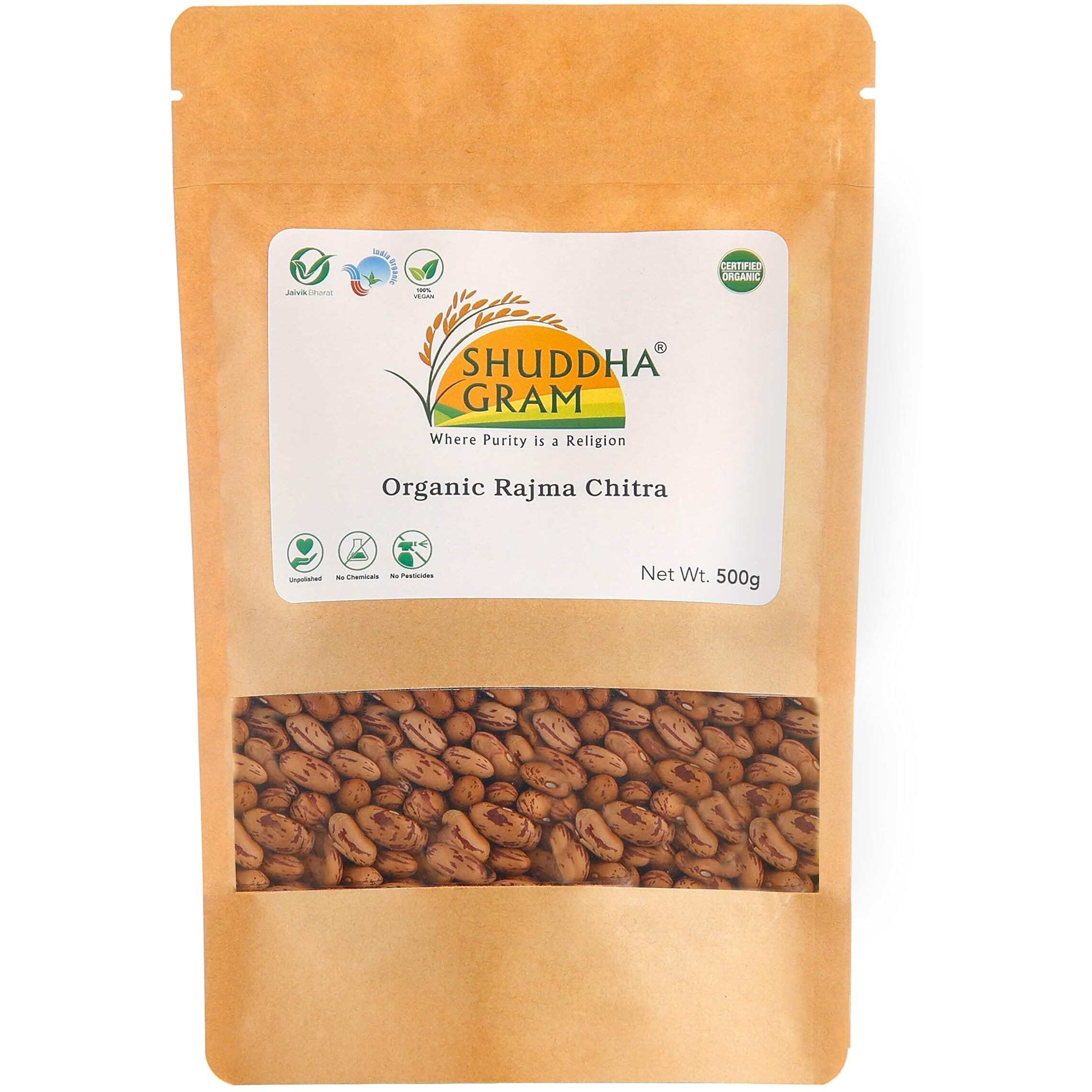 SHUDDHA GRAM Organic Rajma Chitra - 500g | Rich in Protein | No Cholesterol or Additives | 100% Organic