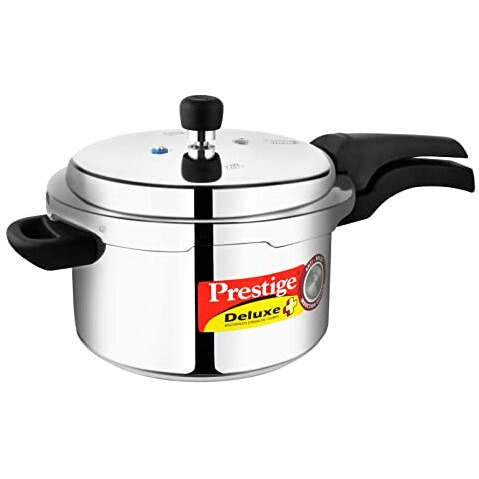 Prestige Deluxe Plus Induction Base Aluminium Outer Lid Pressure Cooker, 5 Litres, Silver