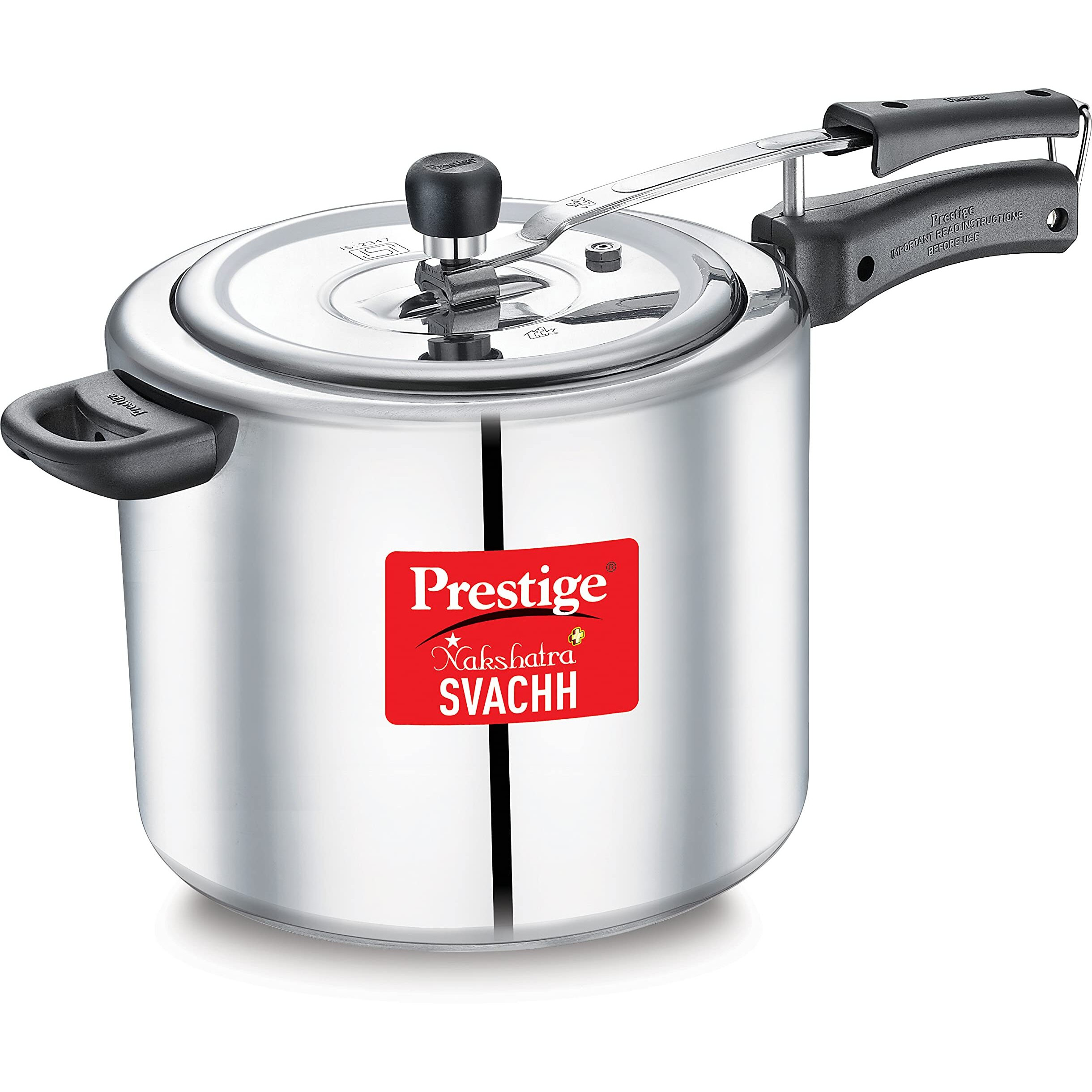 Prestige Nakshatra Plus Svachh Aluminium Inner Lid Pressure Cooker with Unique Deep Lid for Spillage Control, 10 Litre, Silver