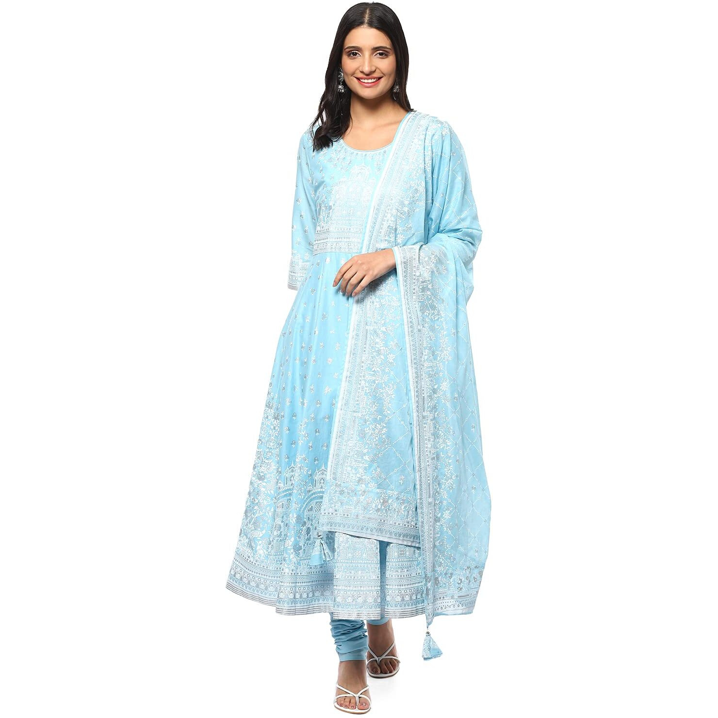 BIBA WOMEN PRINTED FITTED SALWAR KURTA DUPATTA(SKDSHWET SA8635_POWDER BLUE_38)