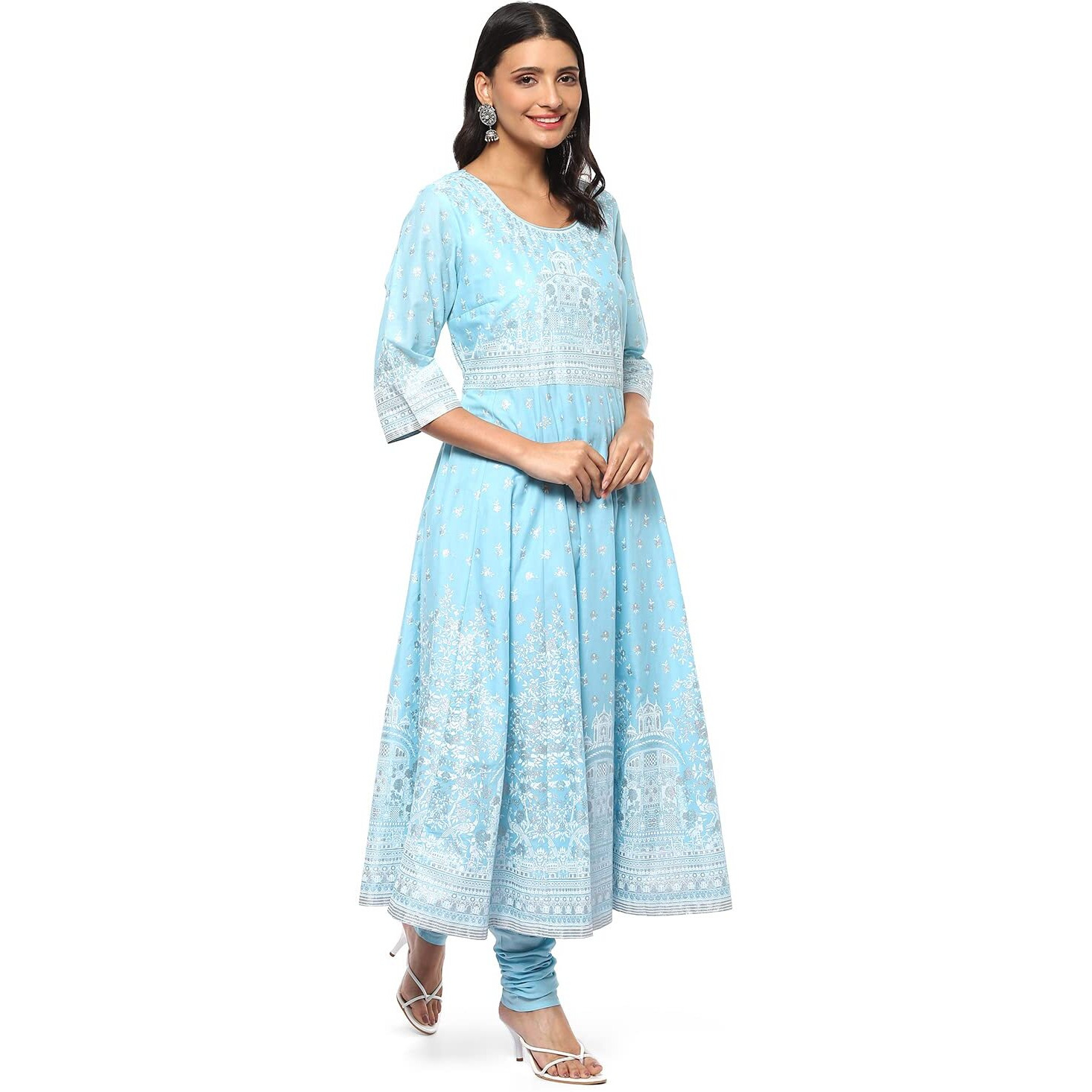 BIBA WOMEN PRINTED FITTED SALWAR KURTA DUPATTA(SKDSHWET SA8635_POWDER BLUE_38)