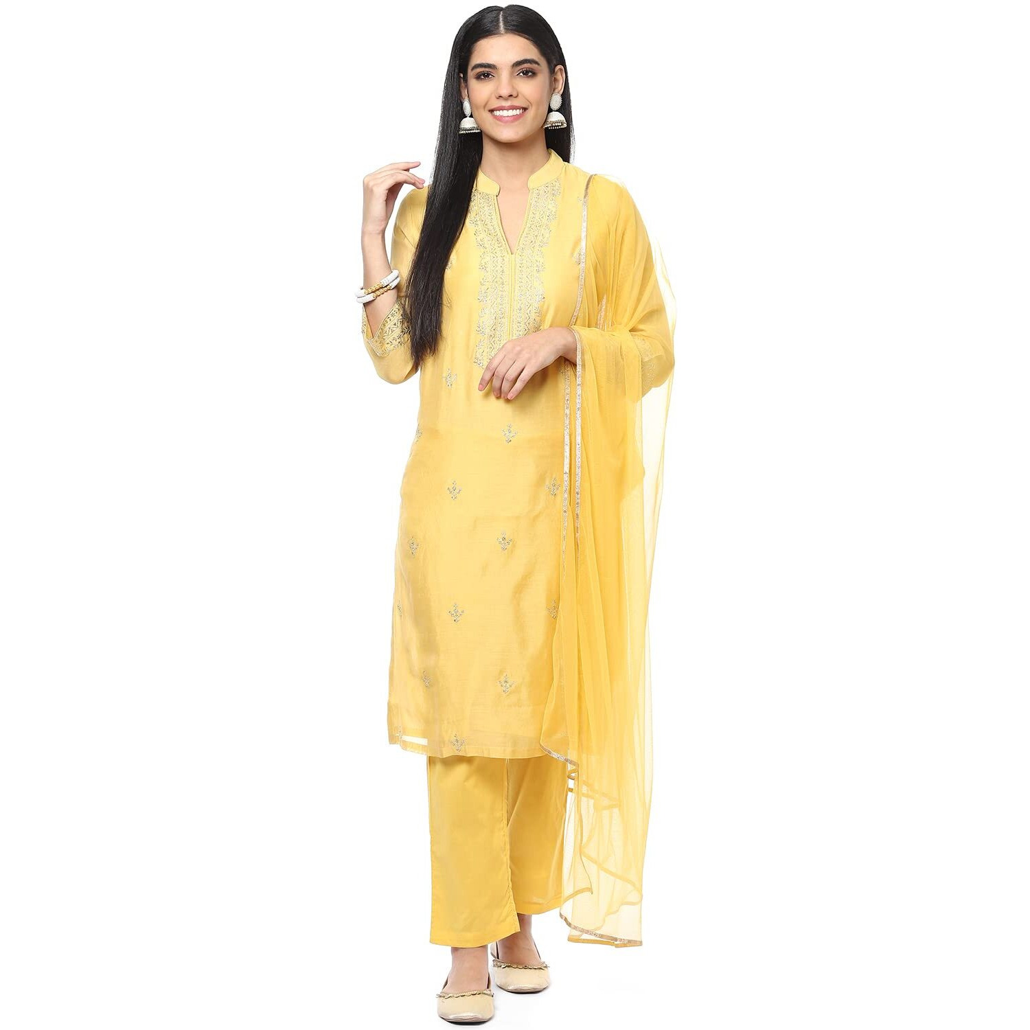 BIBA Women Polyester Blend Embroidery Salwar Kurta Dupatta(Skdassorted8491_Yellow_38)