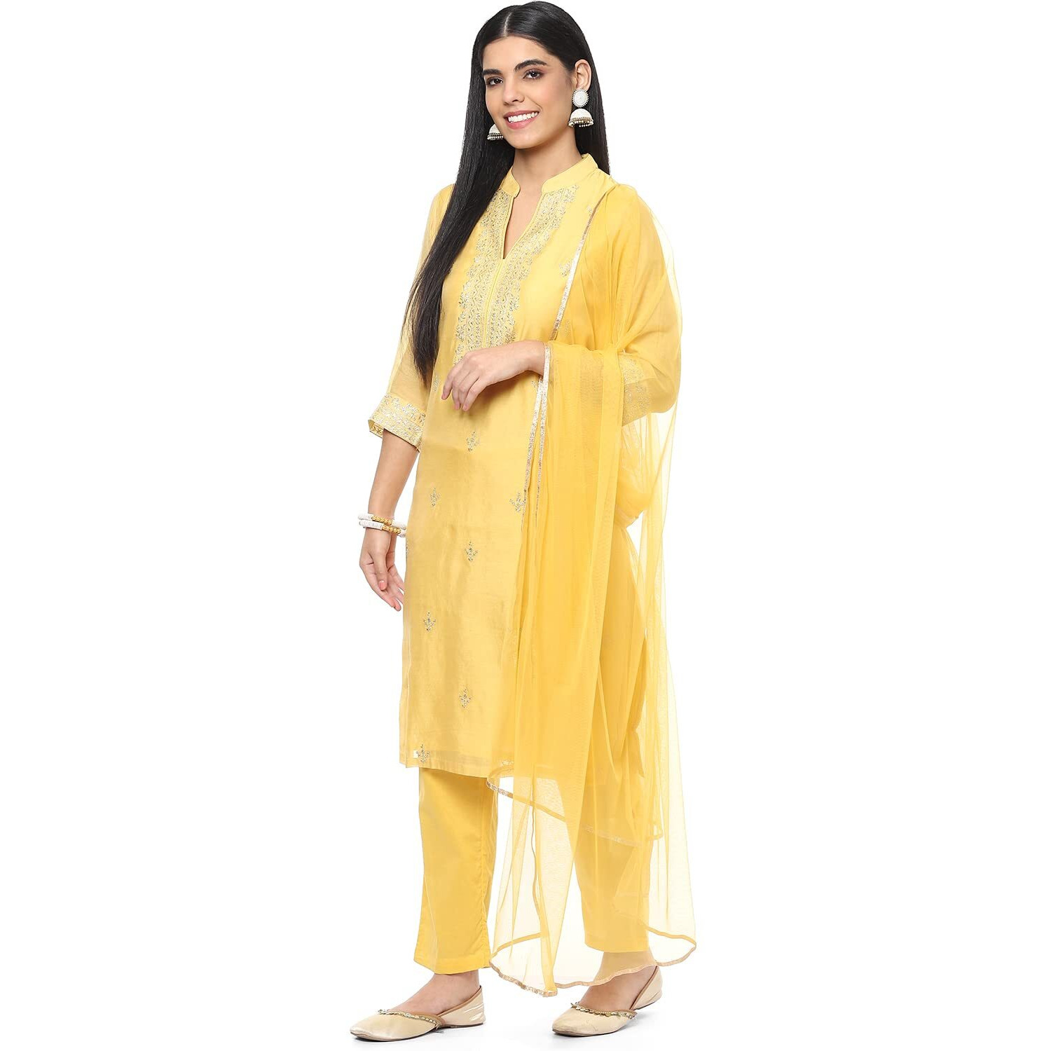 BIBA Women Polyester Blend Embroidery Salwar Kurta Dupatta(Skdassorted8491_Yellow_38)