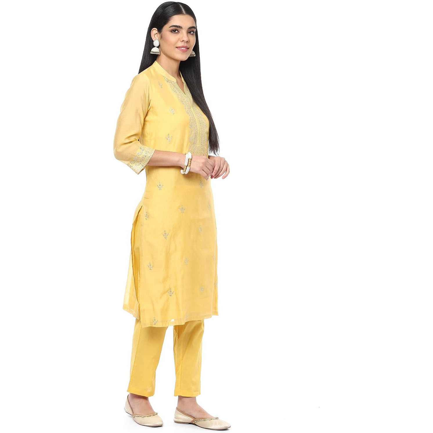 BIBA Women Polyester Blend Embroidery Salwar Kurta Dupatta(Skdassorted8491_Yellow_38)