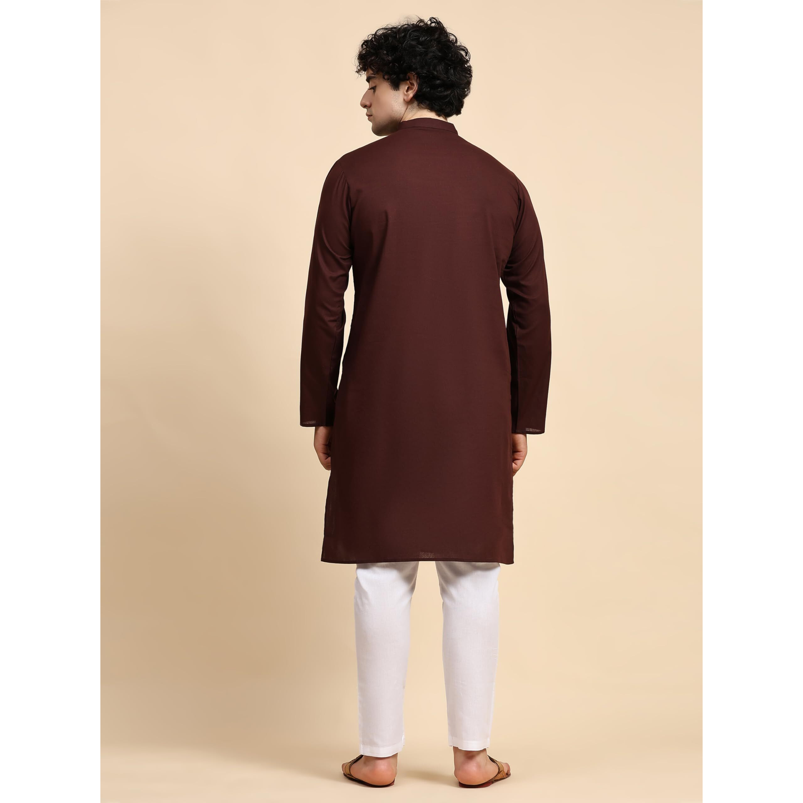 SKAVIJ Men's Casual Cotton Solid Kurta Pajama Set, Regular Fit Traditional Ethnic Wear for Comfort and Style Brown, XXL