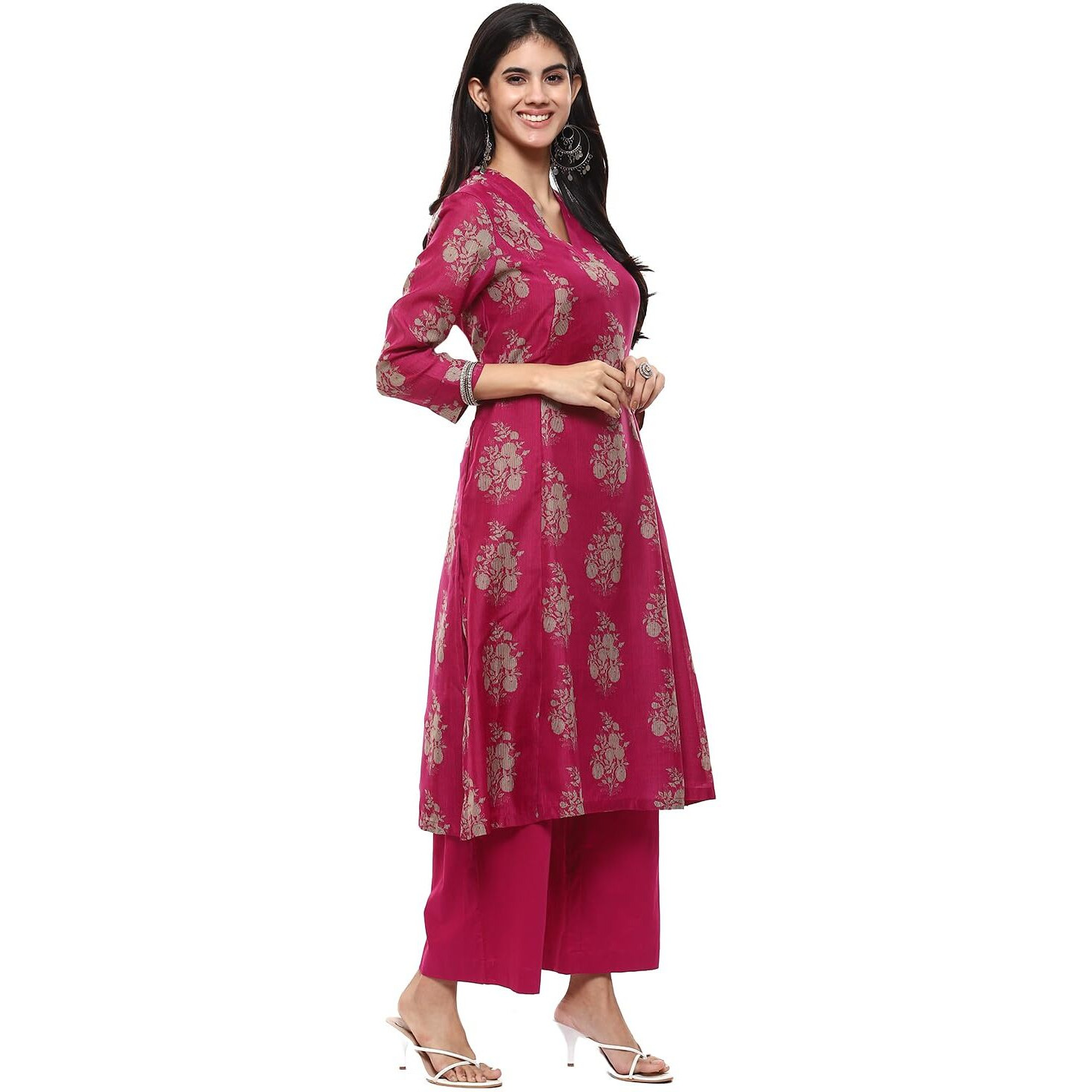 BIBA WOMEN PRINTED ANARKALI SALWAR KURTA DUPATTA(SKDASSORTED6852E_MAGENTA_34)