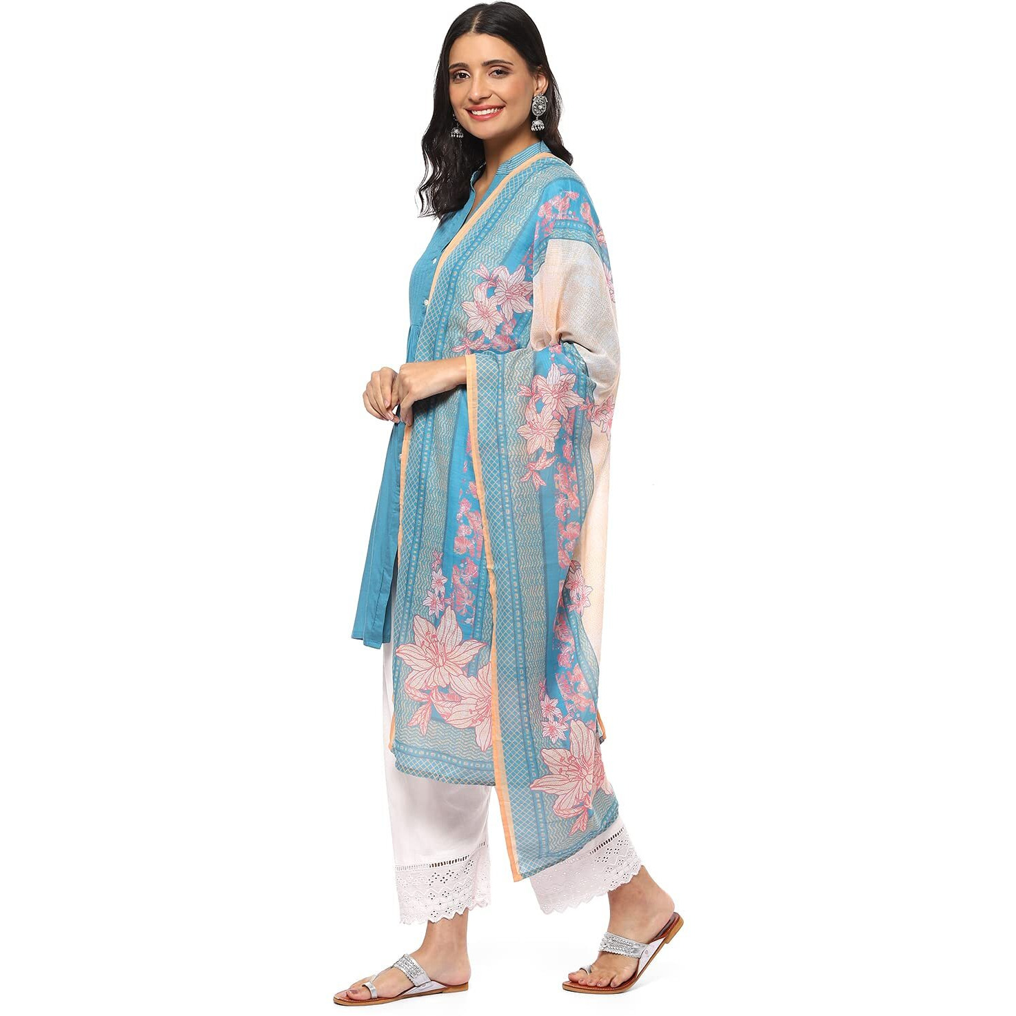 BIBA WOMEN SOLID RELAXED SALWAR KURTA DUPATTA(SKDLOUNGE I8525_TURQUOISE_36)