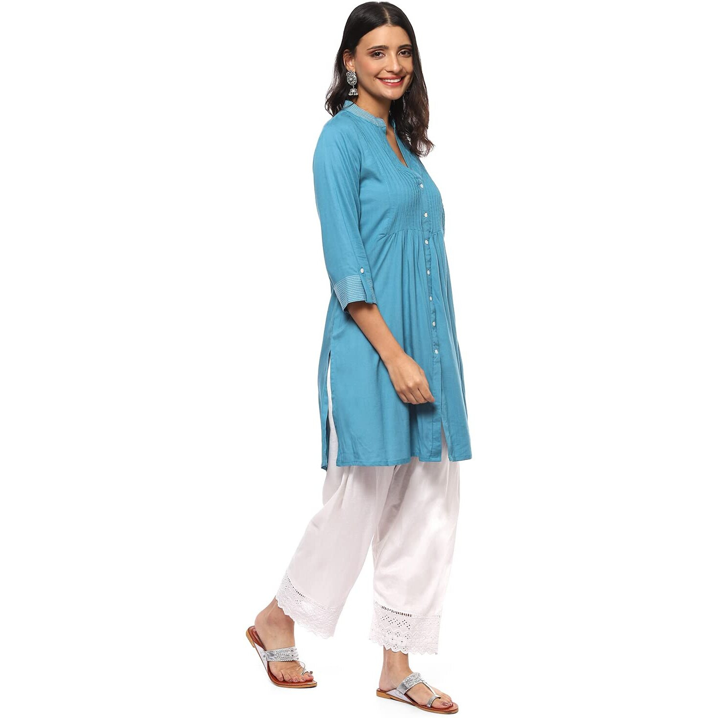 BIBA WOMEN SOLID RELAXED SALWAR KURTA DUPATTA(SKDLOUNGE I8525_TURQUOISE_36)