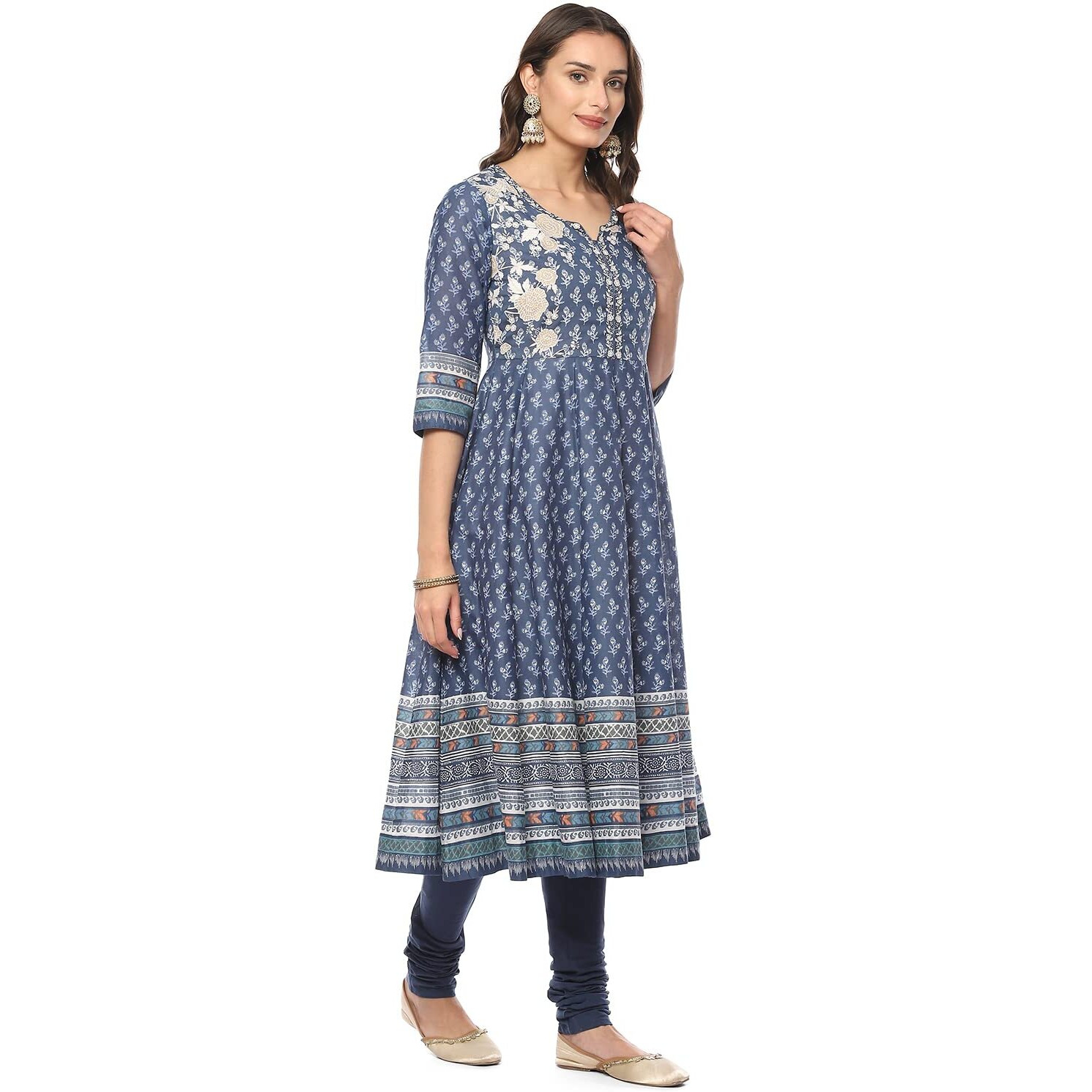 BIBA WOMEN PRINTED FITTED SALWAR KURTA DUPATTA(SKDASSORTED8618_INDIGO_38)