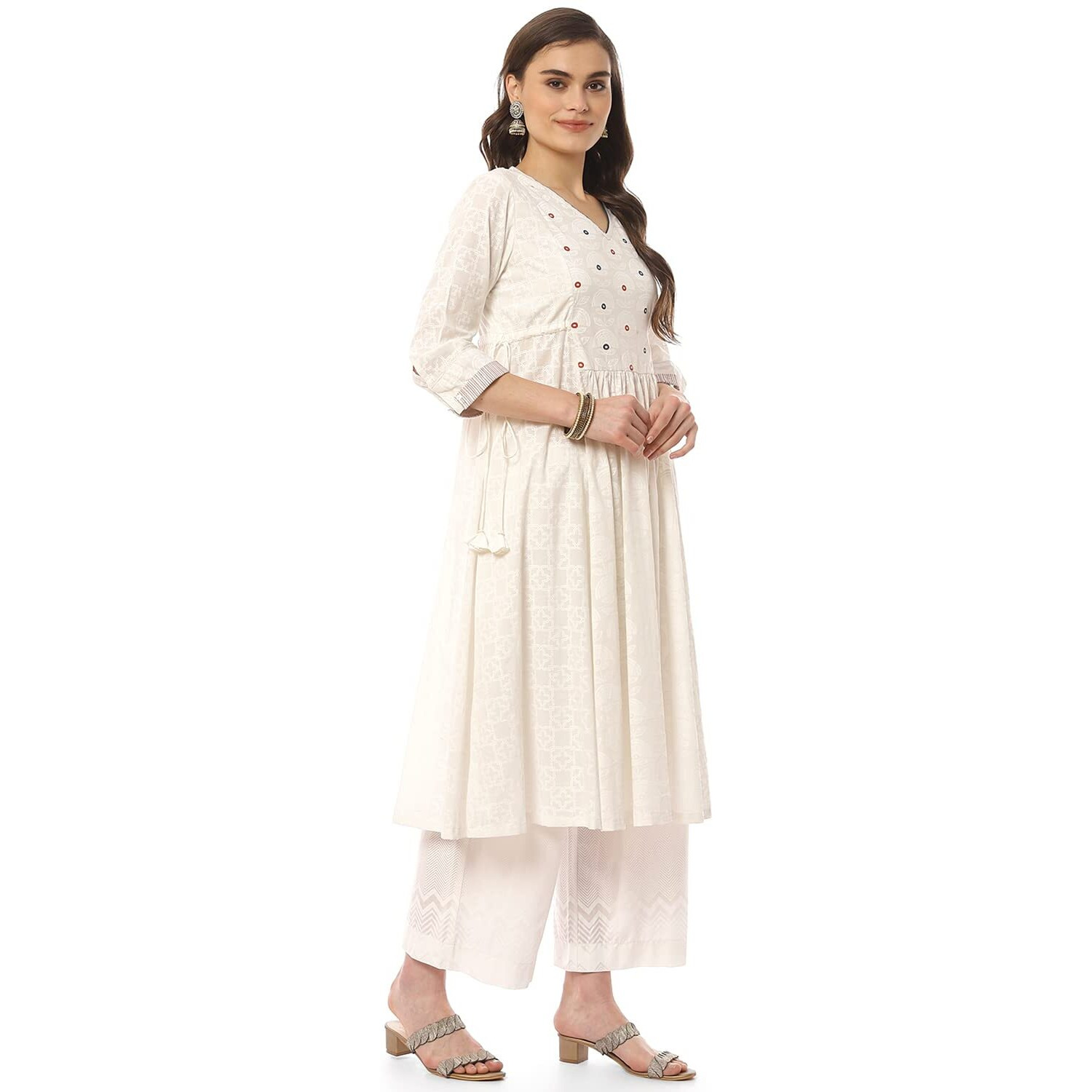 BIBA WOMEN PRINTED NARROW SALWAR KURTA DUPATTA(SKD8054_WHITE_38)