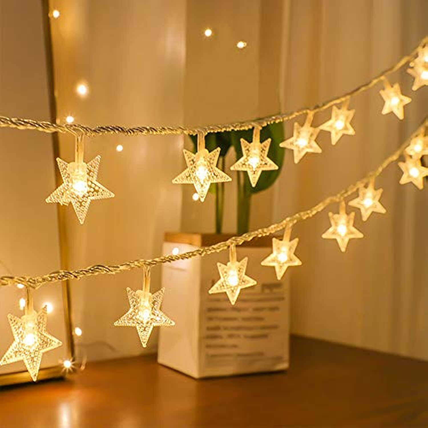 Gesto Serial String Star Lights For Decor-16 Led Star Fairy Lights Waterproof Indoor Outdoor For Home Dcor (Warm White Led)-Meters 3.00