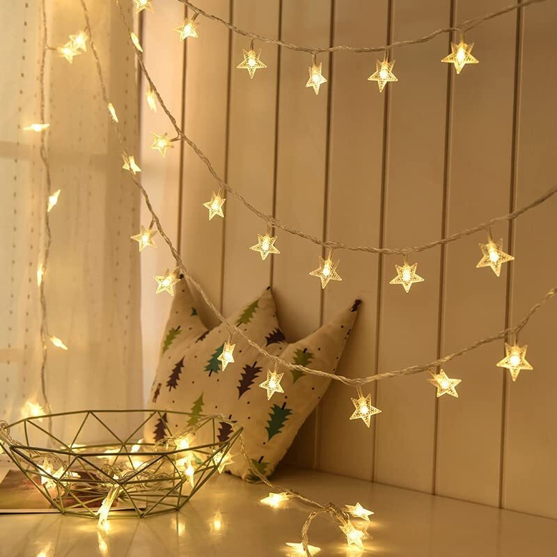 Gesto Serial String Star Lights For Decor-16 Led Star Fairy Lights Waterproof Indoor Outdoor For Home Dcor (Warm White Led)-Meters 3.00