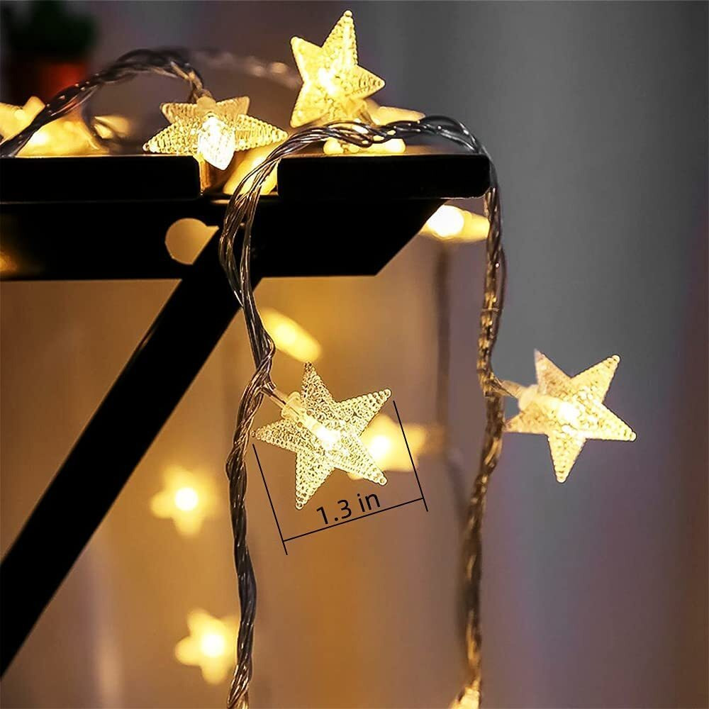 Gesto Serial String Star Lights For Decor-16 Led Star Fairy Lights Waterproof Indoor Outdoor For Home Dcor (Warm White Led)-Meters 3.00