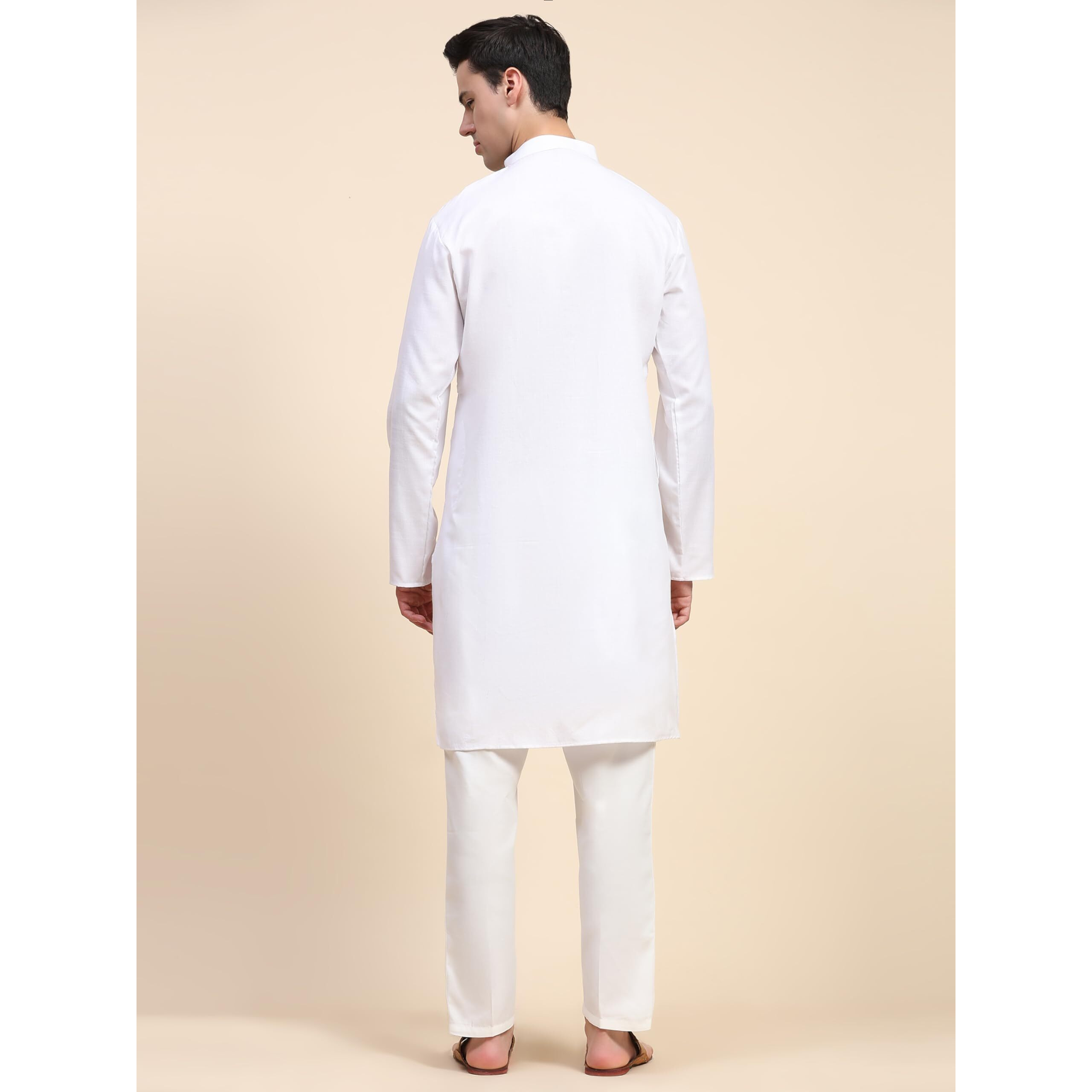 SKAVIJ Men's Casual Traditional Ethnic Straight Kurta Pyjama Regular Outfitt White_Small